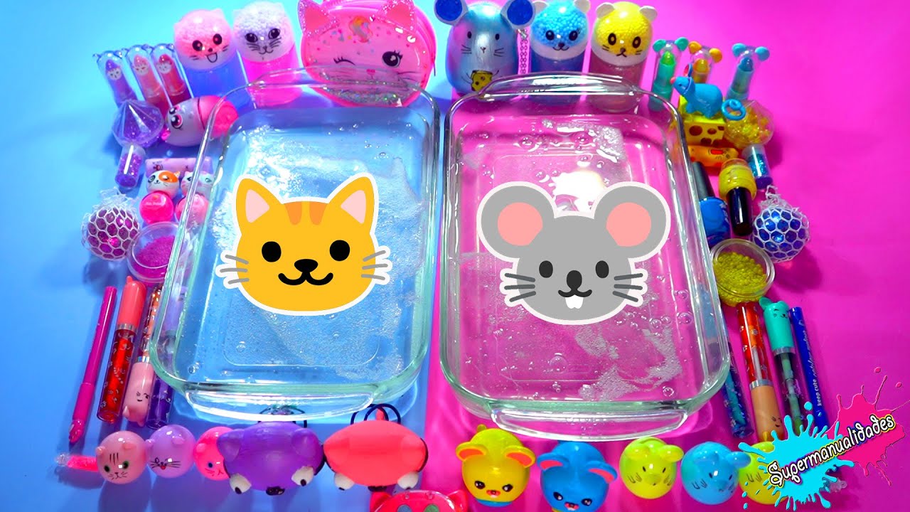 Mezclando Gato VS Rat&oacute;n en Slime transparente - Supermanualidades