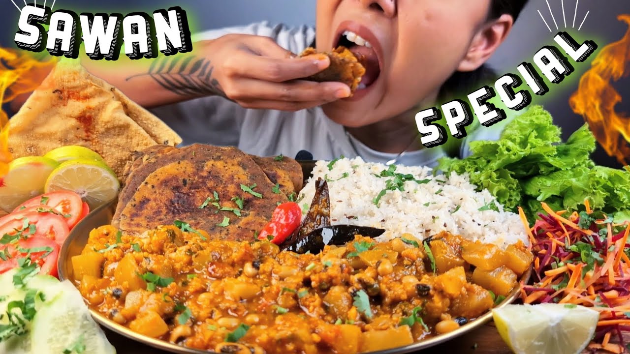 COOKING & EATING 100% SATVIK LAUKI KI SABJI WITH DAL BARI & LUBIA, METHI KA PARATHA, JEERA RICE ASMR