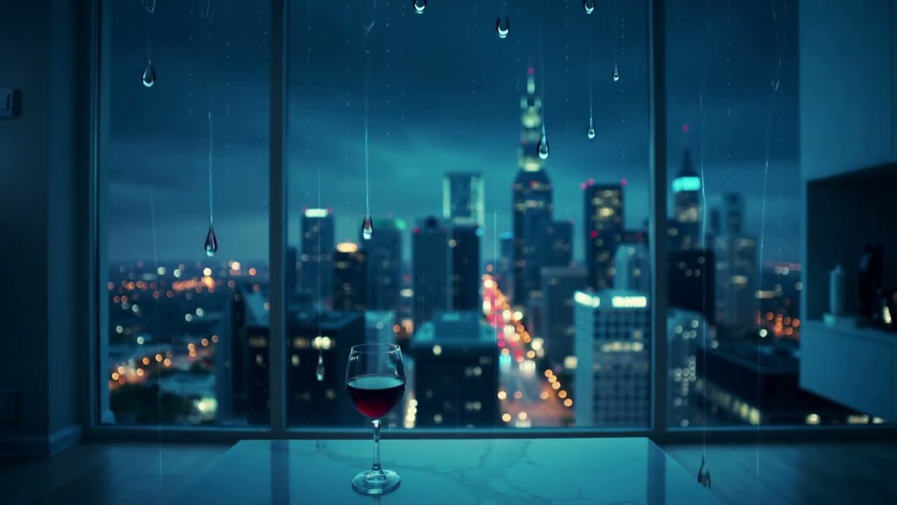 Luxury Apartment Night View with Rain 🌧️ City Ambience & Jazz | Sleep & Study