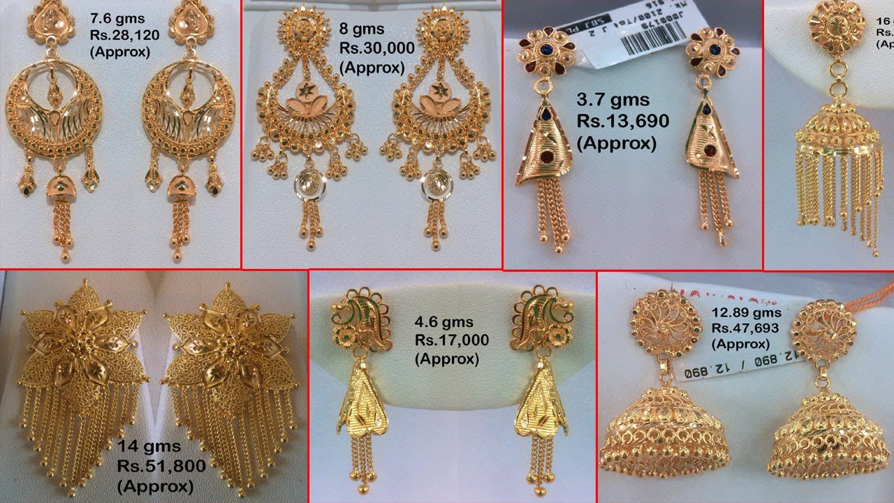 Latest Light Weight Gold Earrings designs with Weight&Price | gold jhumki,hoop,chandbali,earrings
