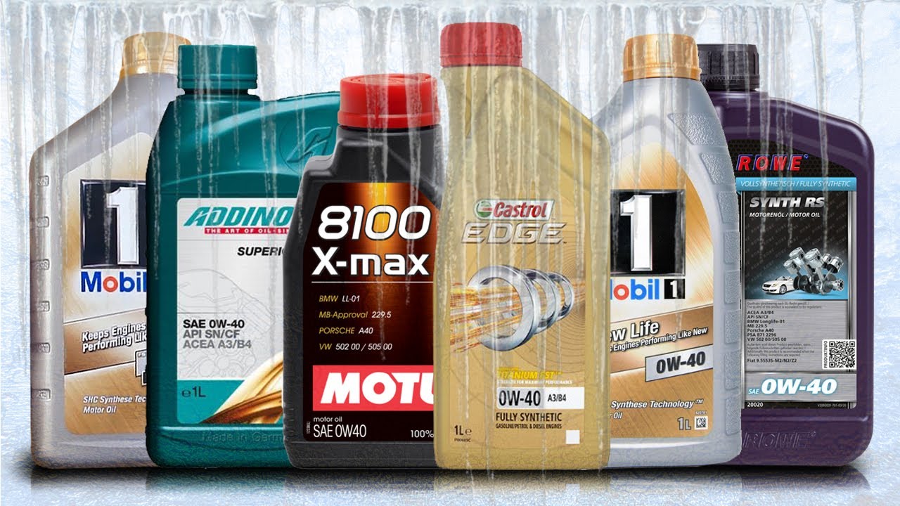 Olej 0W40 Test Zimna -30&deg;C Mobil 1 0W40, Motul 0W40, Castrol 0W40, Addinol 0W40, Rowe 0W40