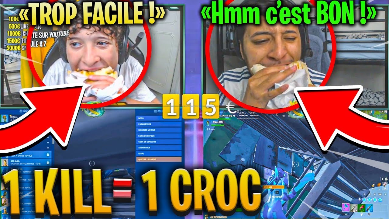 1 KILL = 1 CROC DANS NOTRE TACOS EN PLEIN LIVE ! SUR FORTNITE BATTLE ROYALE !