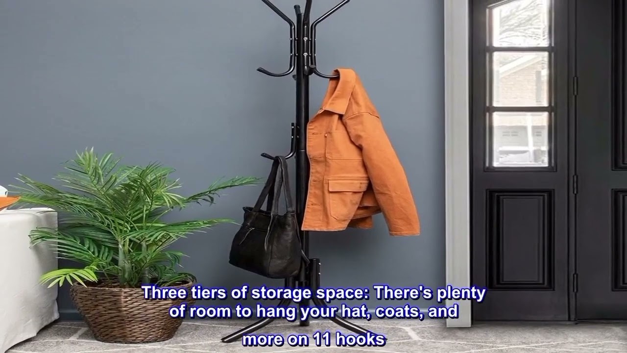 11 Standing Metal Coat Rack Hat Hanger 11 Hook for Jacket, Purse, Scarf Rack