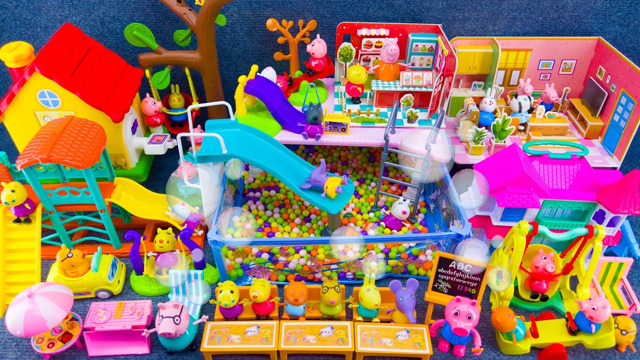 20 Minutes Satisfying Unboxing Peppa Pig Family Pool Party Playset & Slide Toys Collection Review