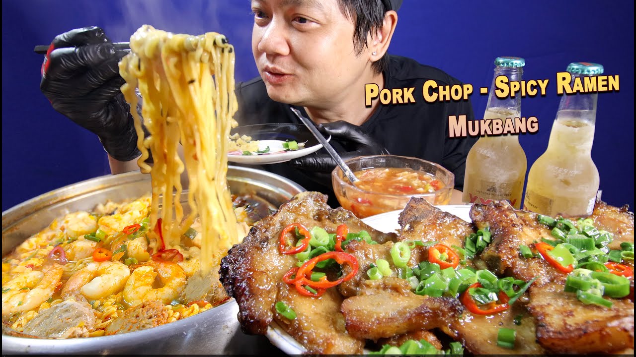 Spicy Noodles | Pork Chop Mukbang | Eat and Drink Mukbang | Yen An Uong