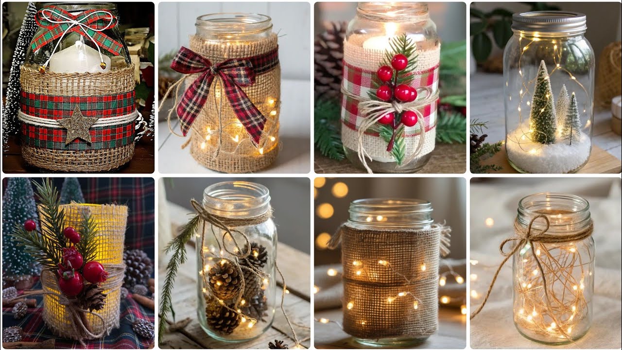 🎄Переработка стеклянной банки 🫙♻️ | Поделка из бутылки с использованием джута, древесины вудлаба ...