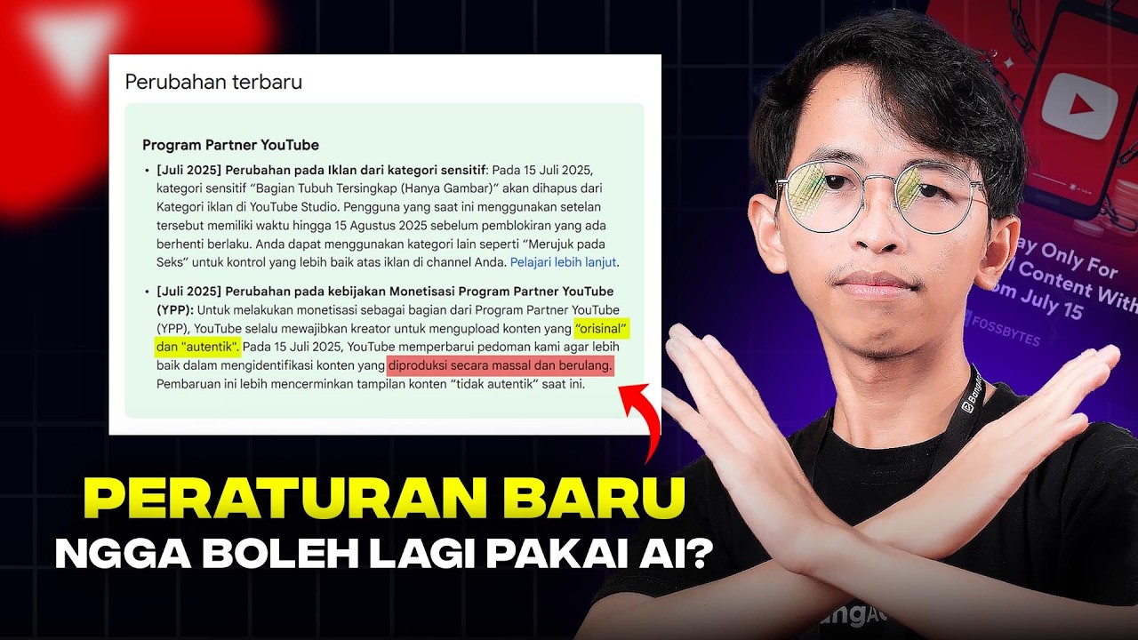 Mulai 15 Juli, Konten YouTube NGGA BOLEH pakai AI? (Text to Speech, Veo, ChatGPT, dll)