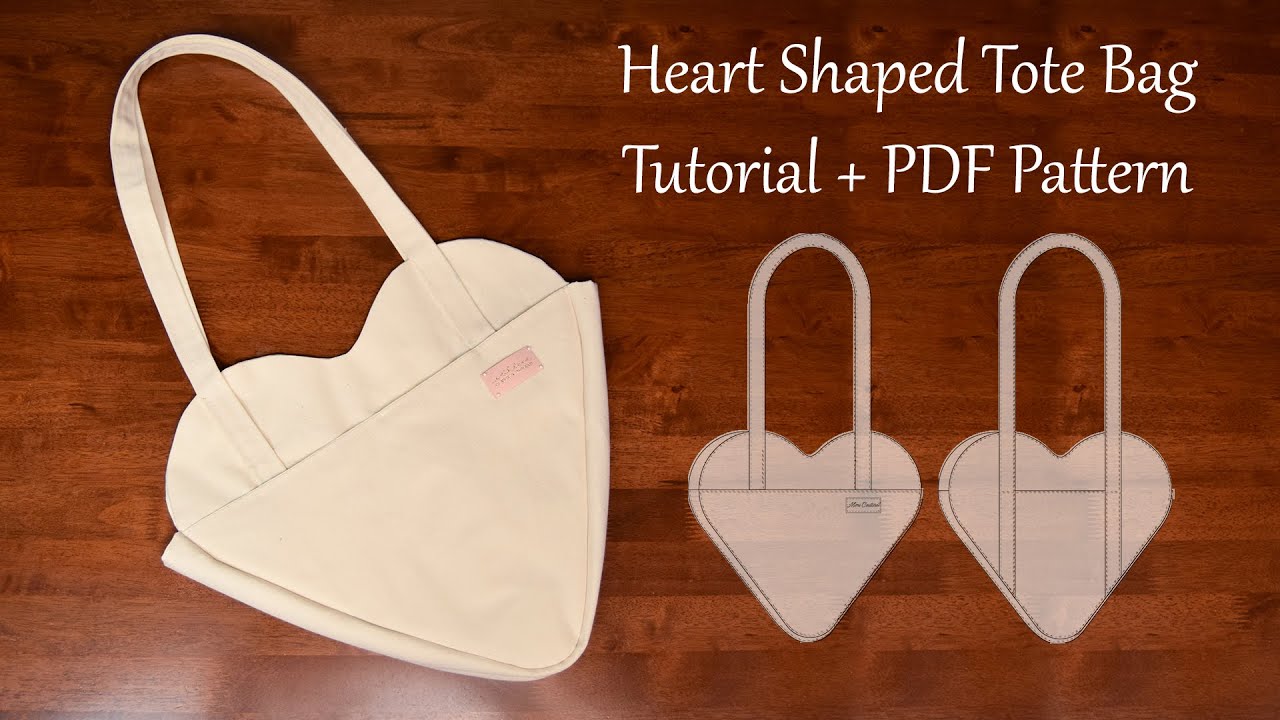 How to sew a Fully Lined Heart Shaped Tote Bag With Pockets - DIY Sewing Tutorial and PDF Pattern