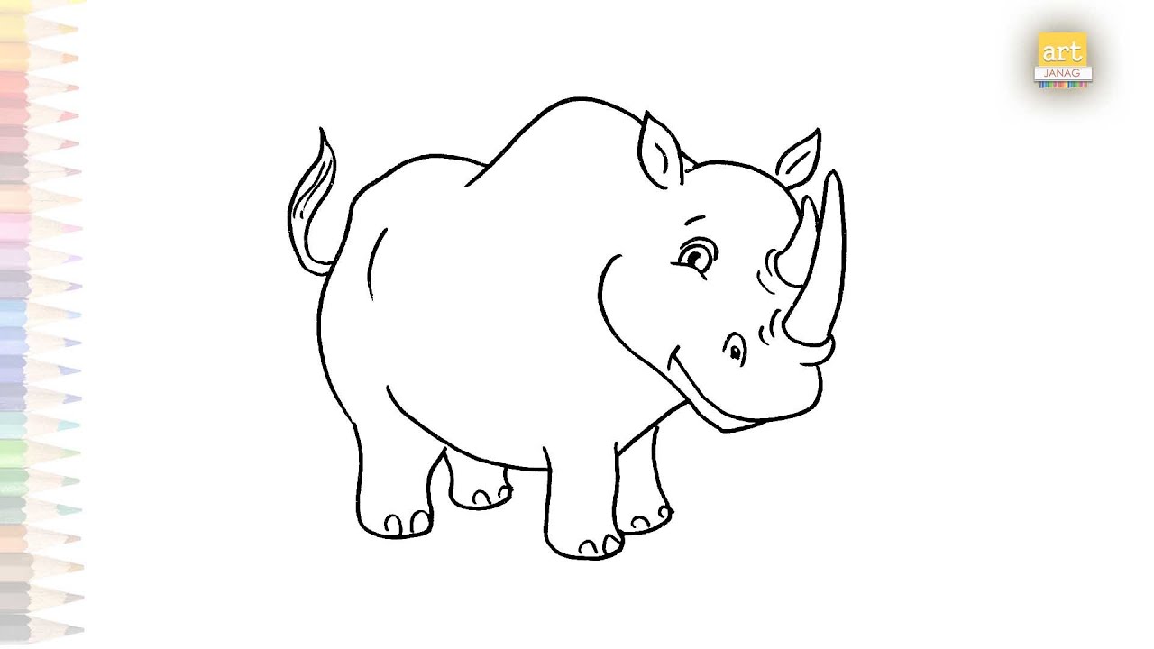 Rhinoceros drawing | Outline drawing | How to draw Rhinoceros step by step | #artjanag #easy