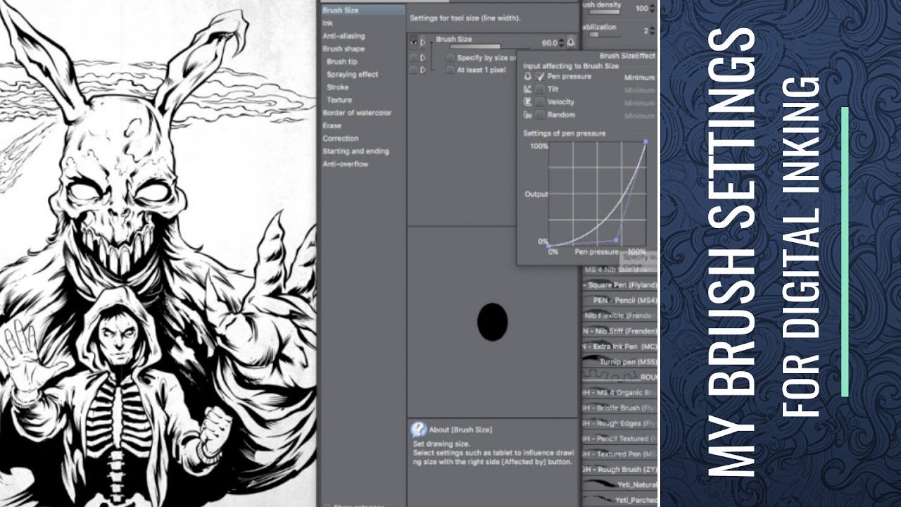 My Brush and Pressure Settings in Manga Studio 5 (Clip Studio Paint)
