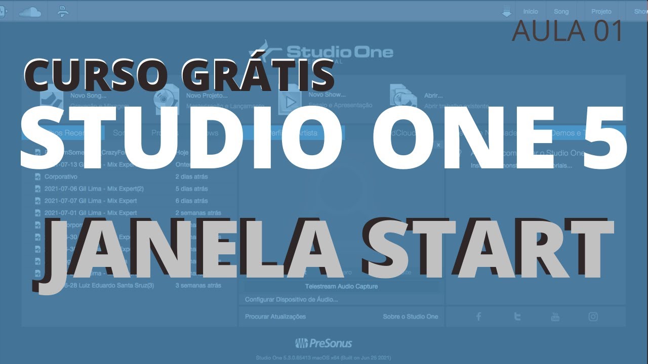 [#Aula01] Curso Studio One 5 - Conhecendo a Janela Start do Studio One 5(Curso GRÁTIS)