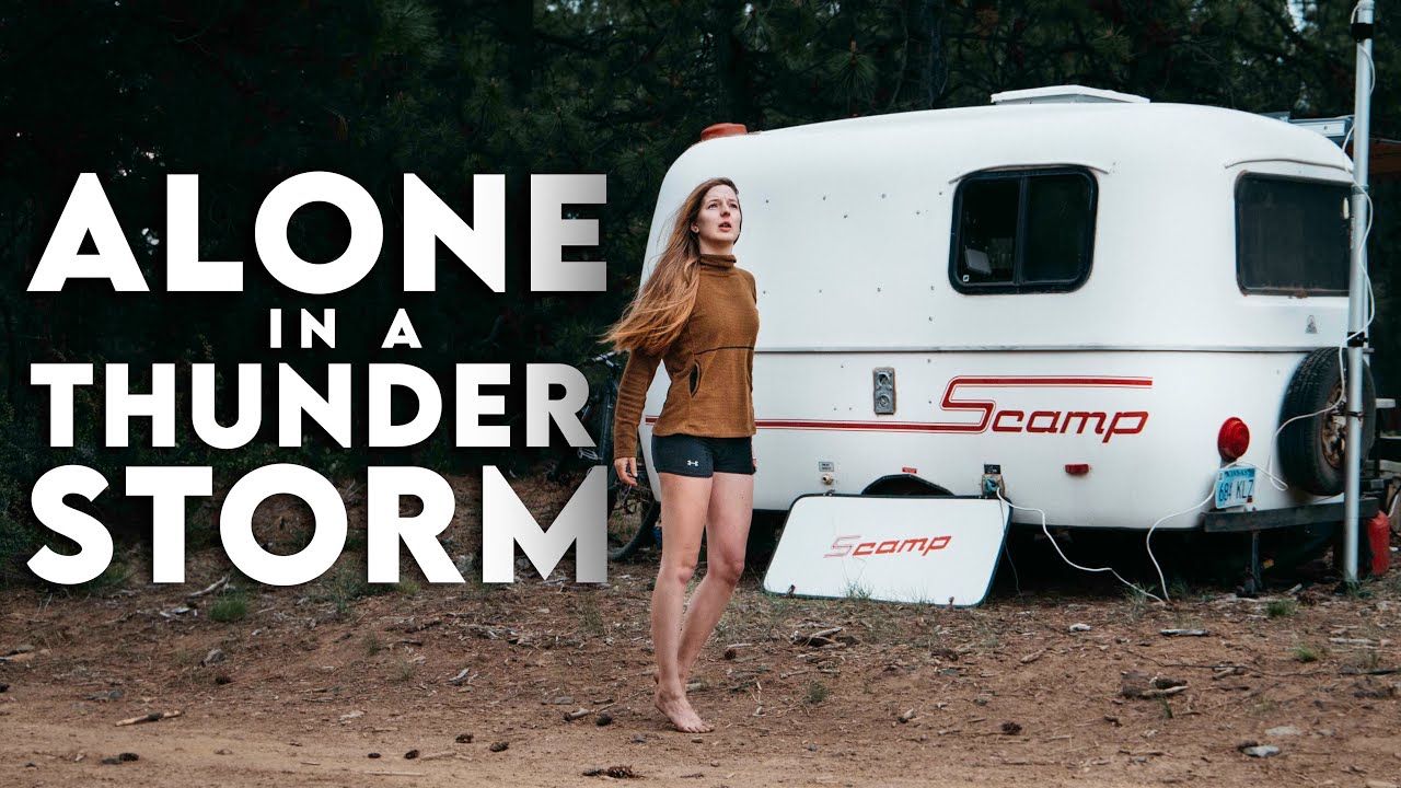 ALONE in a THUNDERSTORM // Off-Grid 13ft Scamp Trailer