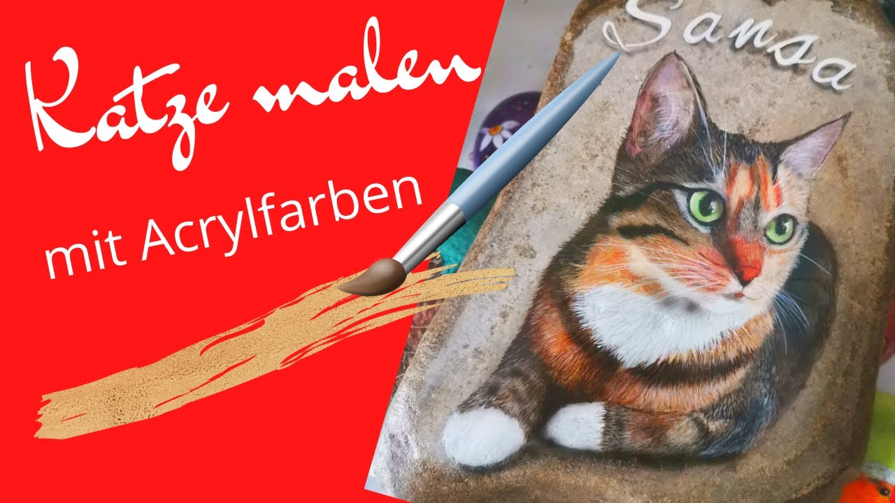 Katze malen / Bemalter Stein