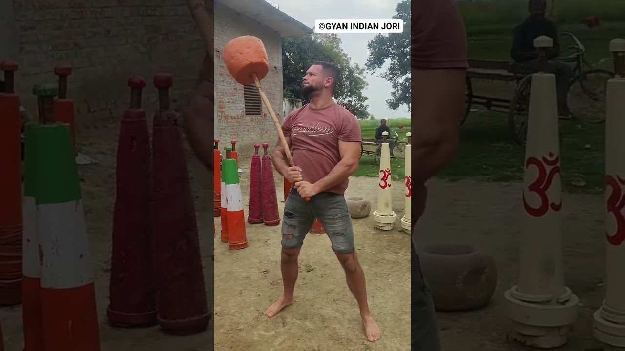 विदेशी पहलवान ने गदा फेरकर किया सबको आश्चर्यचकित 😮 🇮🇳 #yt #shorts #gada #short