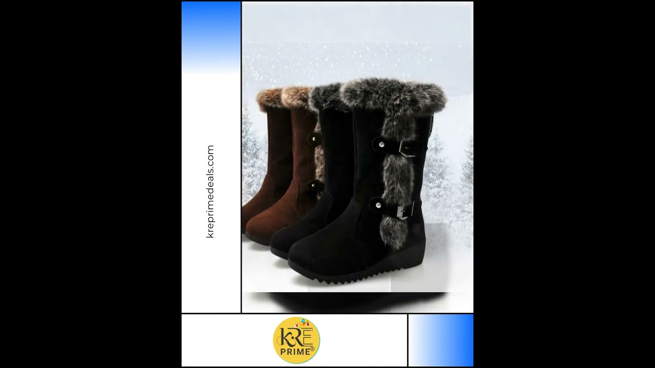 KRE Prime Winter Women Boots Casual Warm Fur Mid-Calf Boots shoes Slip-On