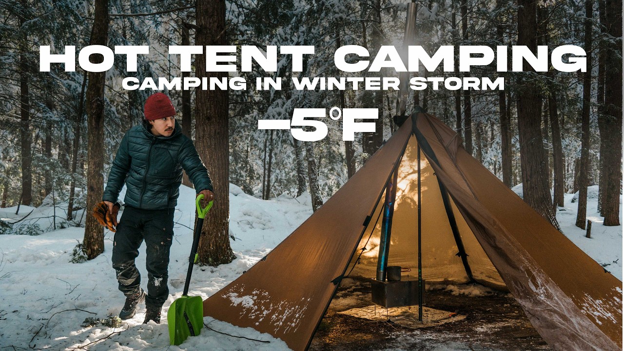 -5°F Hot Tent Survival | Camping alone in a winter storm