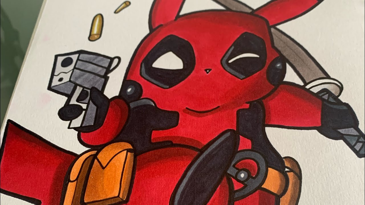 Drawing Deadpool Pikachu Using OHUHU Alcohol Markers! #shorts