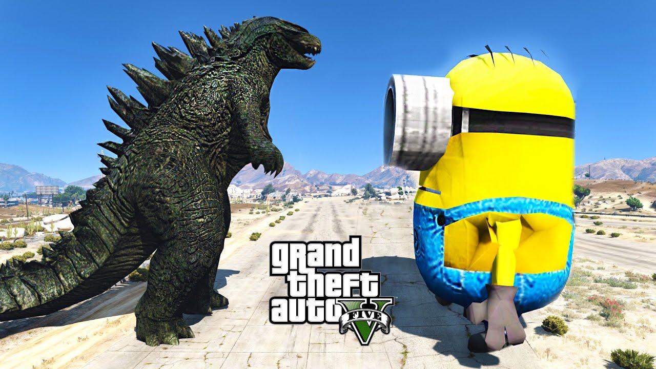 ГИГАНТСКИЙ МИНЬОН ПРОТИВ ГОДЗИЛЛЫ - ЭПИЧЕСКАЯ БИТВА В GTA 5 (МОД) !!!