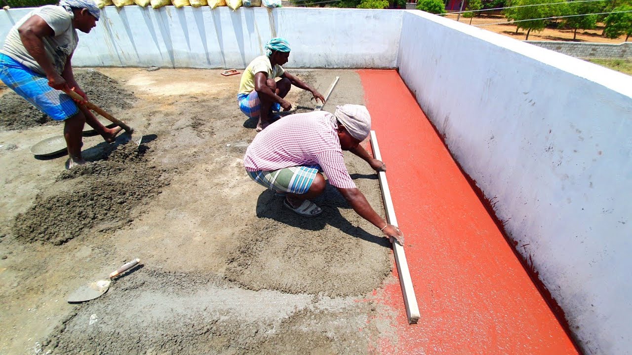 Red Oxide Flooring Techniques_Roof Concrete Waterproof and Cooling Flooring with Red Oxide mixing