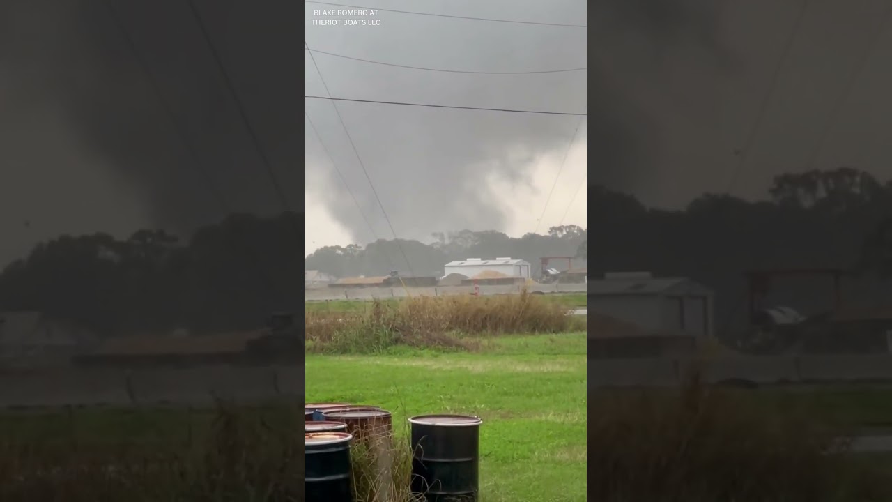 Large Tornado Moves Through New Iberia, Louisiana