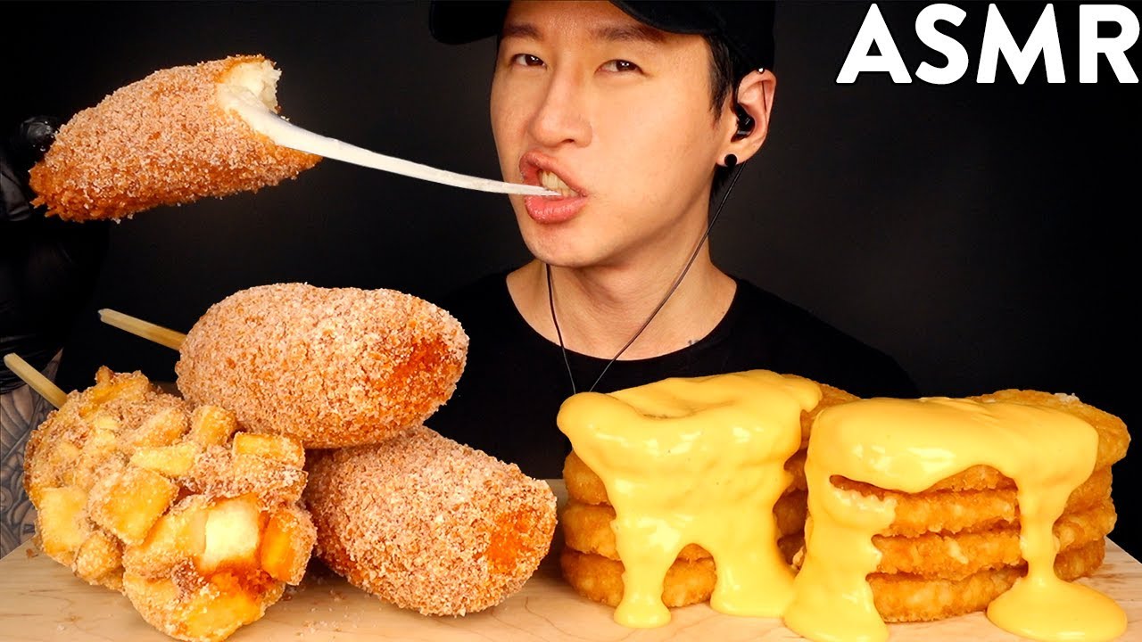 ASMR MOZZARELLA CORN DOGS & CHEESY HASH BROWNS MUKBANG (No Talking) EATING SOUNDS | Zach Choi ASMR