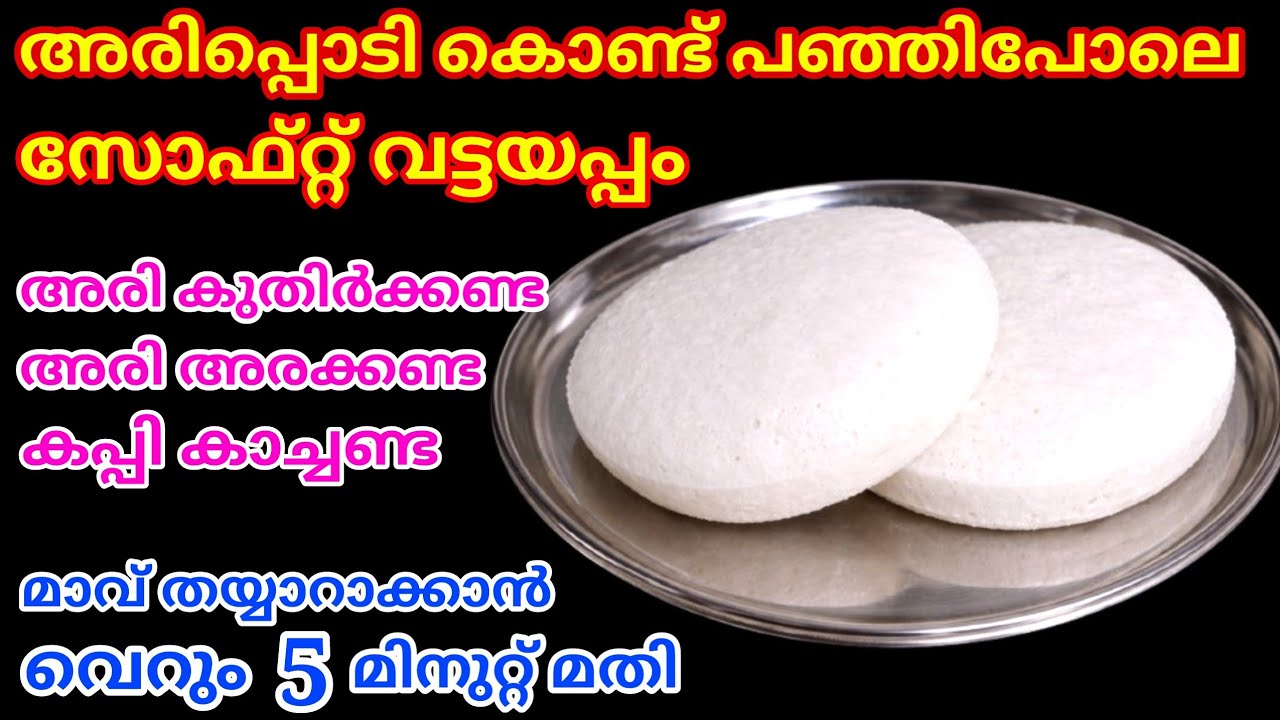 അരിപ്പൊടി കൊണ്ട് പഞ്ഞി പോലെ സോഫ്റ്റ് വട്ടയപ്പം | Vattayappam Recipe Malayalam | Steamed Rice Cake 