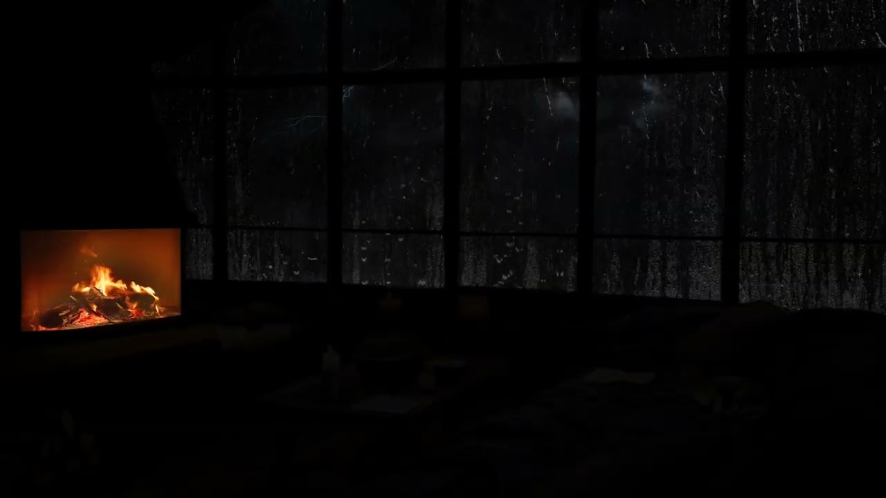 No ADS😴A atmosfera sentida da janela da cabana num dia frio e chuvoso| Lareira acolhedora e relaxant