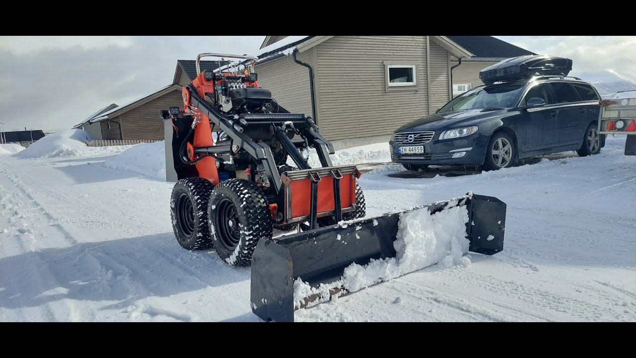 Plowing snow in northern Norway with homemade mini skidsteer