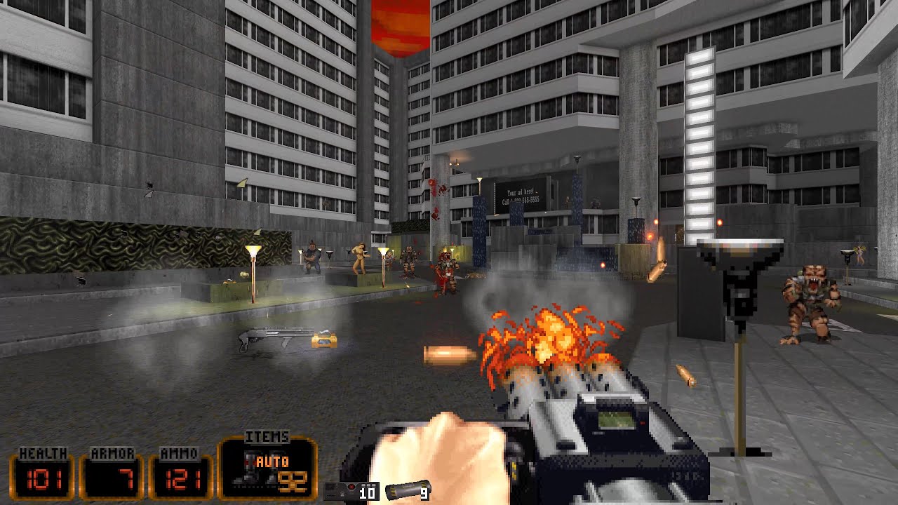 DOOM 2 In City Only.wad + DN3DooM mod gameplay: non-stop action in urban environments