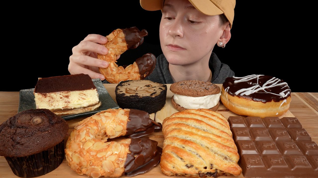 ASMR Chocolate Desserts *Donut, Ice Cream Cookie Sandwich, Cheesecake, Tiramisu, Croissant, Muffin