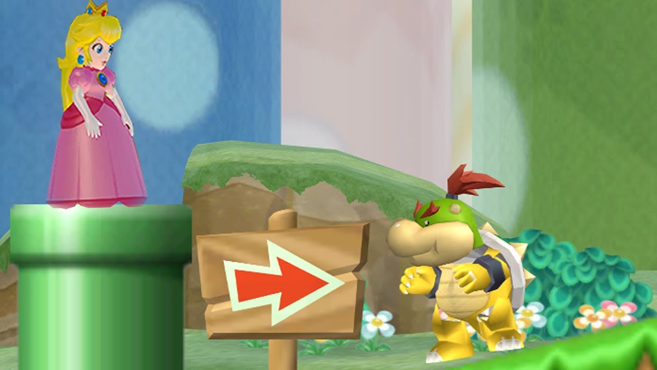 Peach and Bowser JR. in New Super Mario Bros Wii (2 Players)