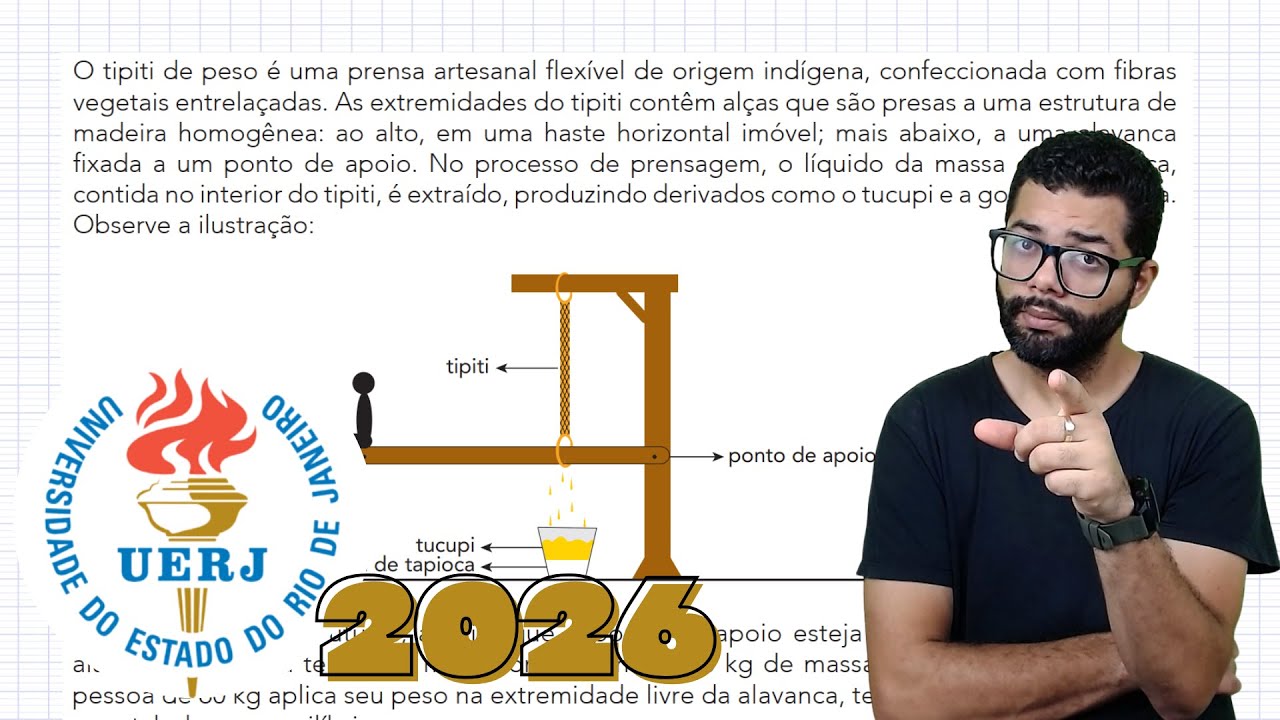 UERJ 2026 - O tipiti de peso é uma prensa artesanal flexível de origem indígena, confeccionada com