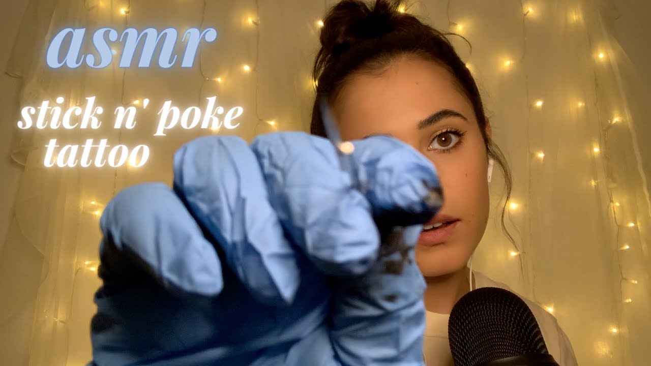 ASMR giving you a stick n poke tattoo | glove sounds, mouth sounds, crinkles and more :)