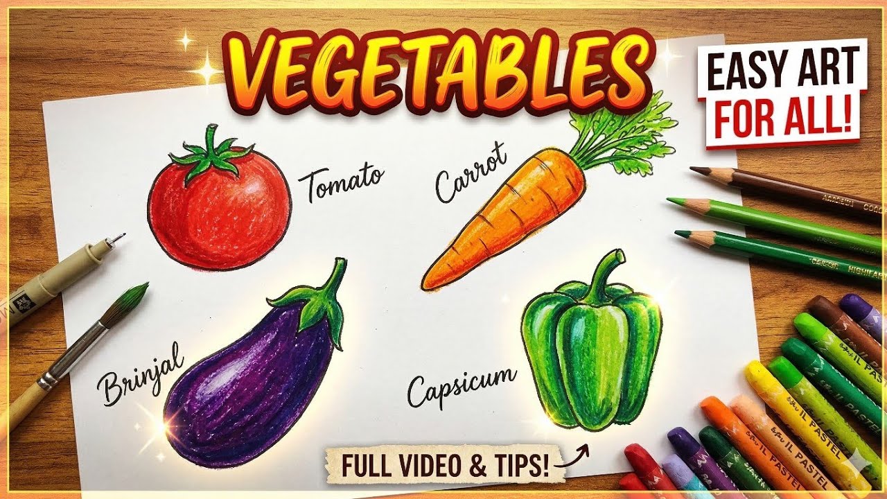 🎨 How to Draw Vegetables | Easy Drawing for Kids| Different types of vegetables drawing ✏️