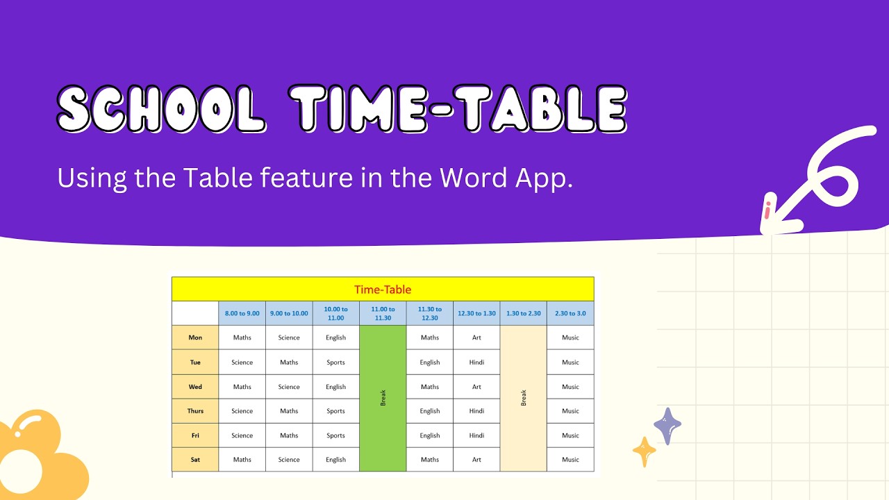 Create a Simple Timetable Using Table Feature in MS Word App | Easy Tutorial