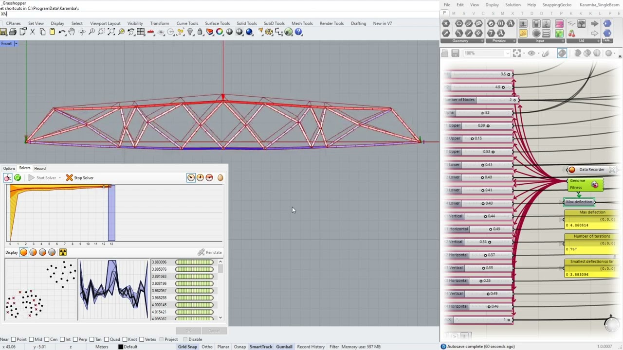Truss optimization  with Galapagos and Karamba 3D