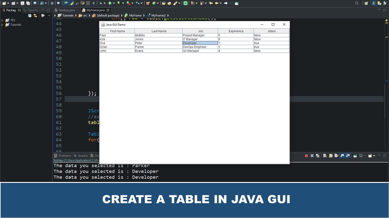 Учебник по Java GUI №44 — Создание таблицы в Java GUI с использованием класса и методов JTable