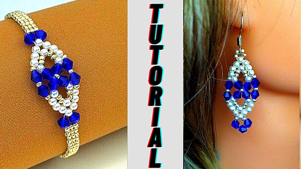 DIY earrings and bracelet set// Blue women jewelry set//