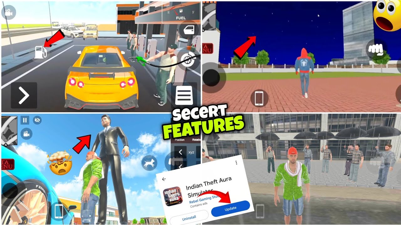 Indian Theft Aura Simulator New Update 🤯 Secert Features | Petrol Pump + Night Mode 😮+ Gaint Player🥰