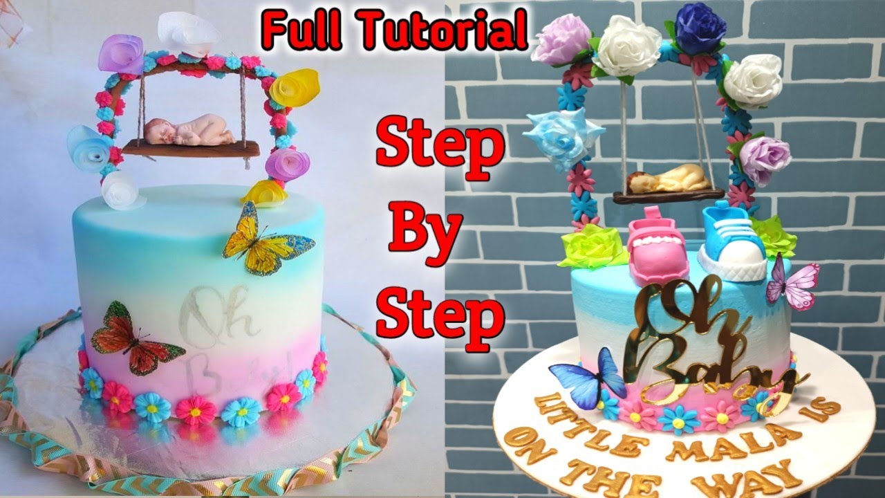 Pretty Baby Shower Cake | Pink And Blue Cradle Baby Shower Cake | Baby's Jhula Cake