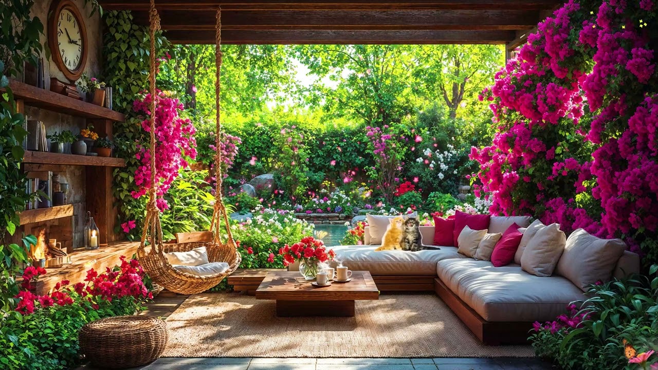 May Garden Bliss with Bossa Nova🌸Blooming, Springtime Jazz by the Fireplace for Calm,Peaceful Moment