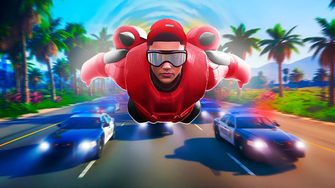 Escaping cops by using a WINGSUIT in GTA 5 RP!
