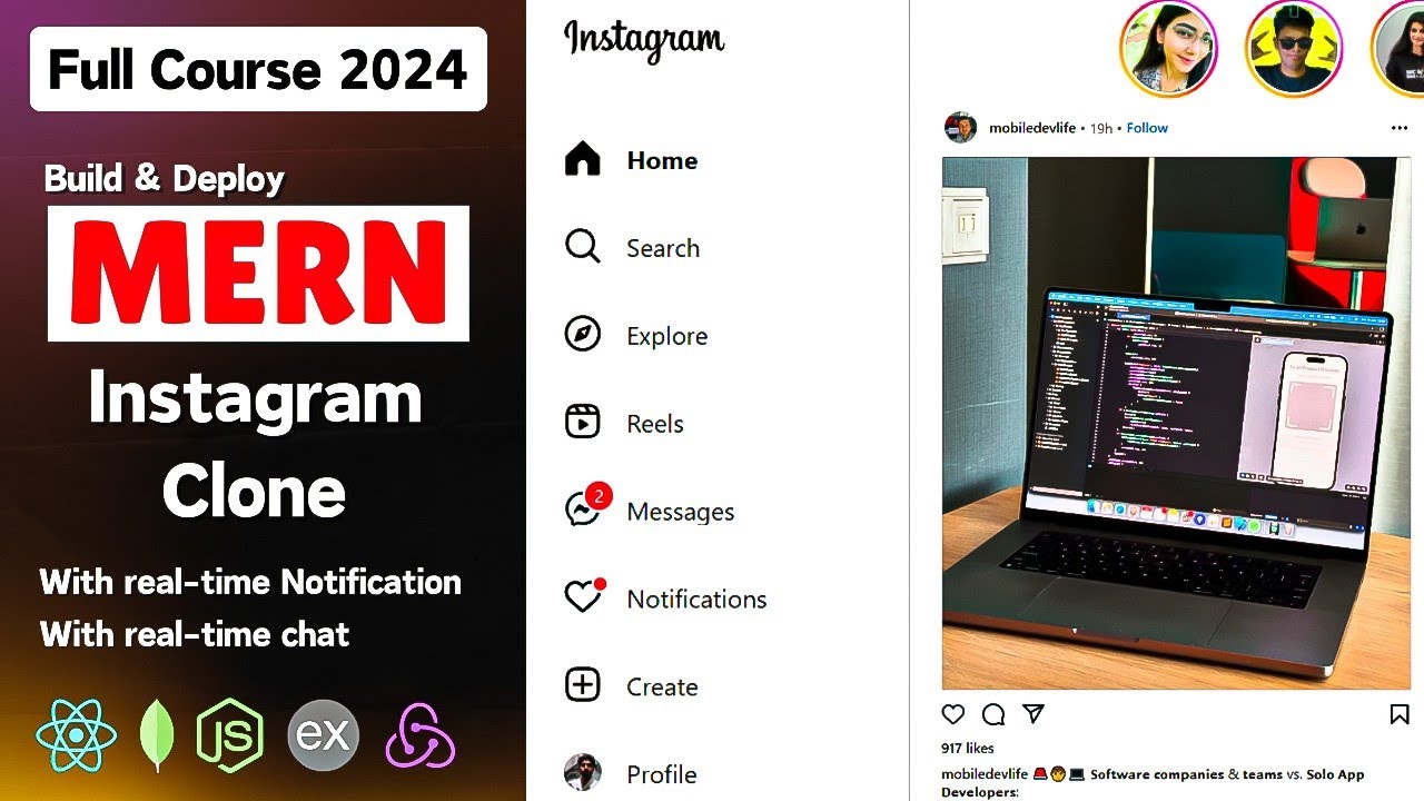 MERN Stack Instagram Clone | React, MongoDB, Socket.io