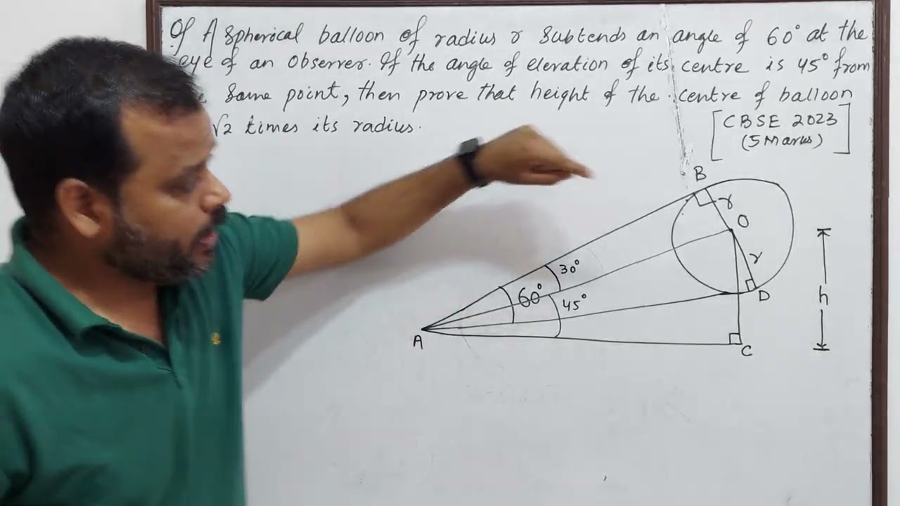 A spherical balloon of radius r subtends an angle of 60 deg at the eye of an observer. If the angle