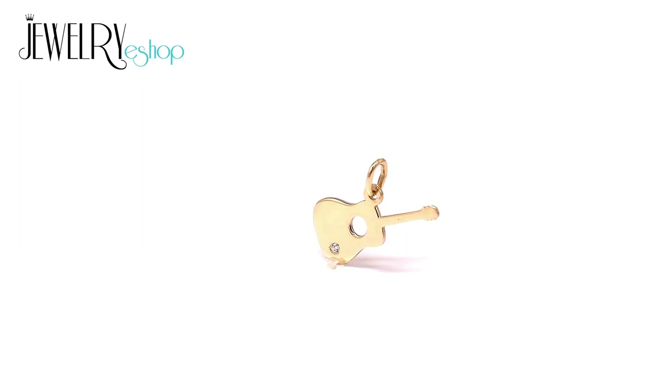 Jewelry &ndash; 14K Yellow gold pendant &ndash; guitar with a clear zircon in the lower part