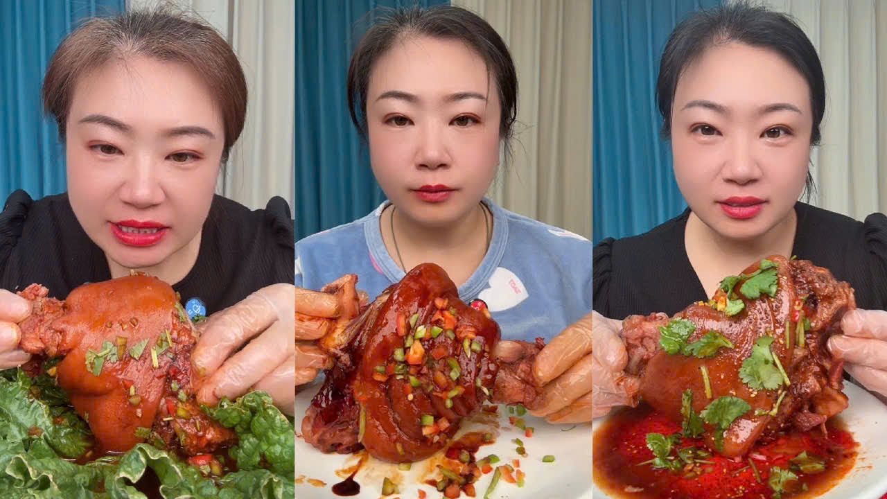 Eating Braised Pork Leg, Challenge Eating Spicy Braised Pork Knuckle