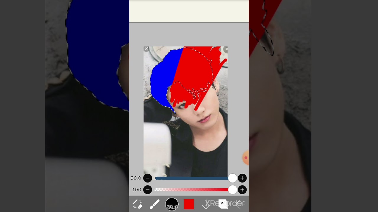 Jungkook with red and blue hair😱❤💙❤💙💜👍#jungkook#kookie#Jk