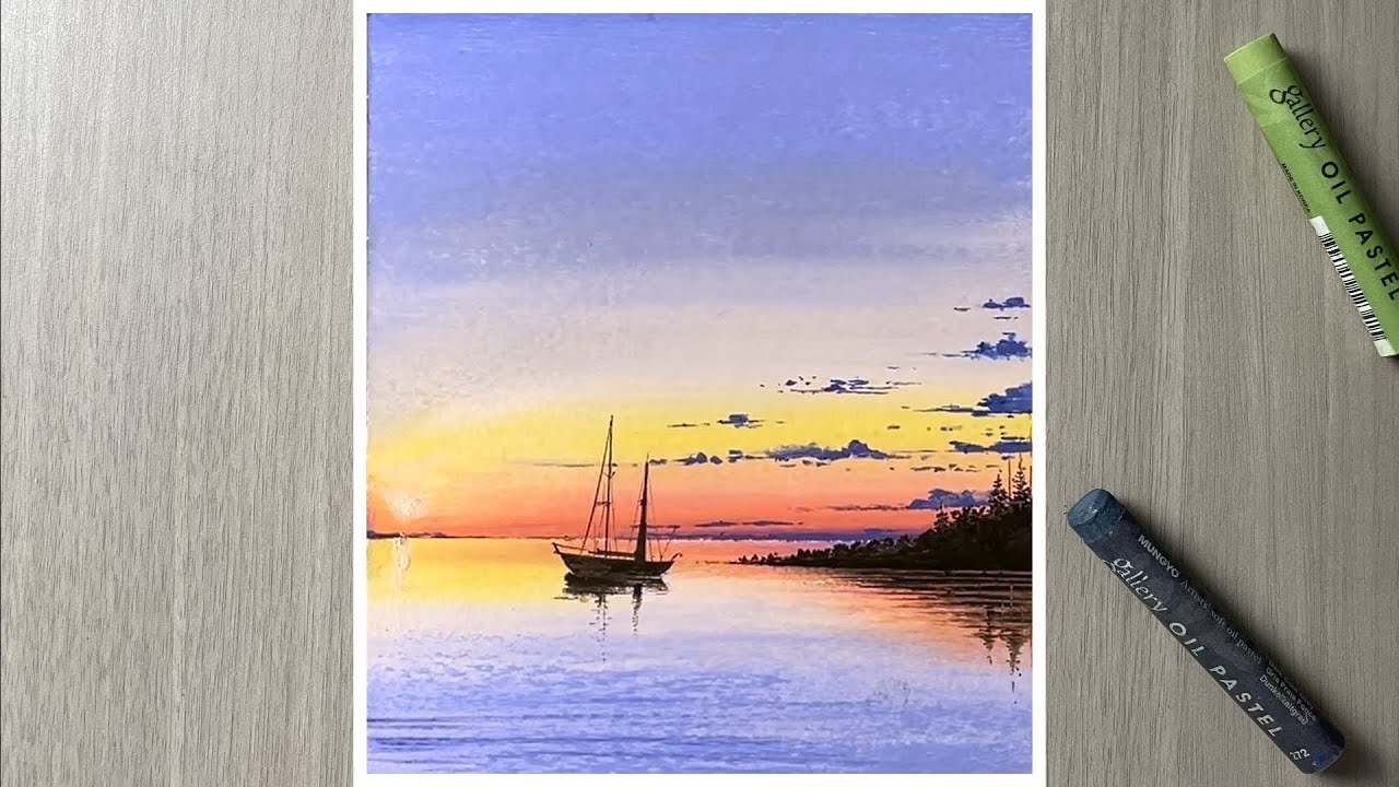 Morning scenery oil pastel drawing for beginner