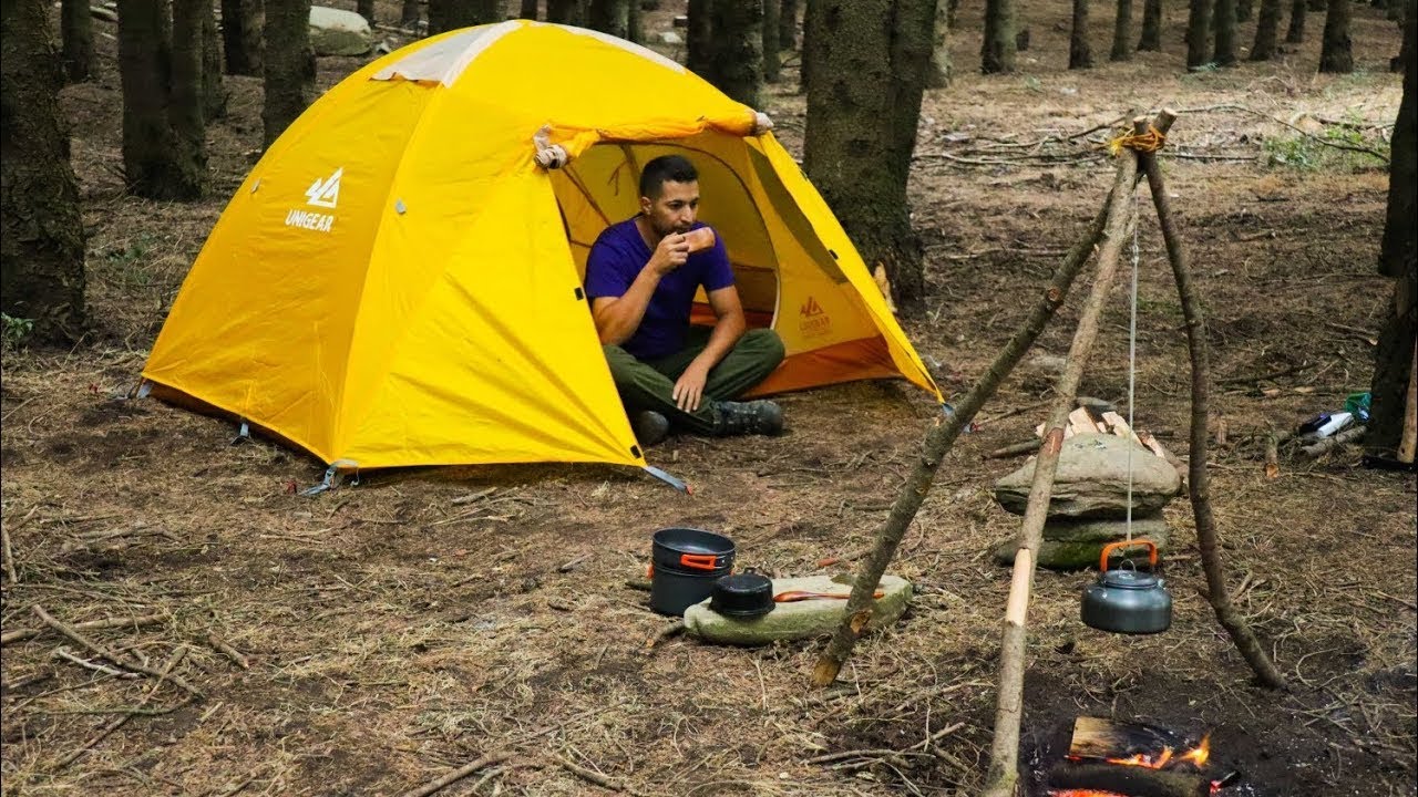 Solo Wild Camping - Camping With Thunderstorm Overnight - ASMR CAMPING