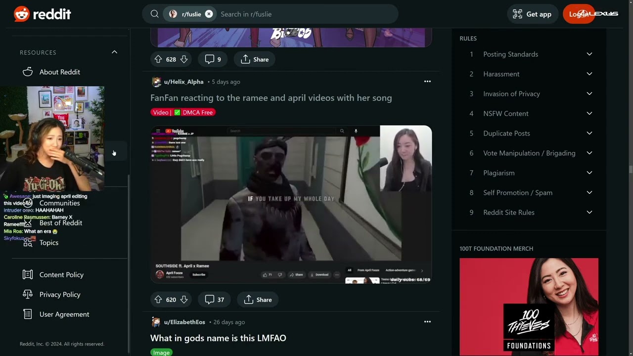 Fuslie reacts to FanFan being Parasocial watching a April Ramee Fancam